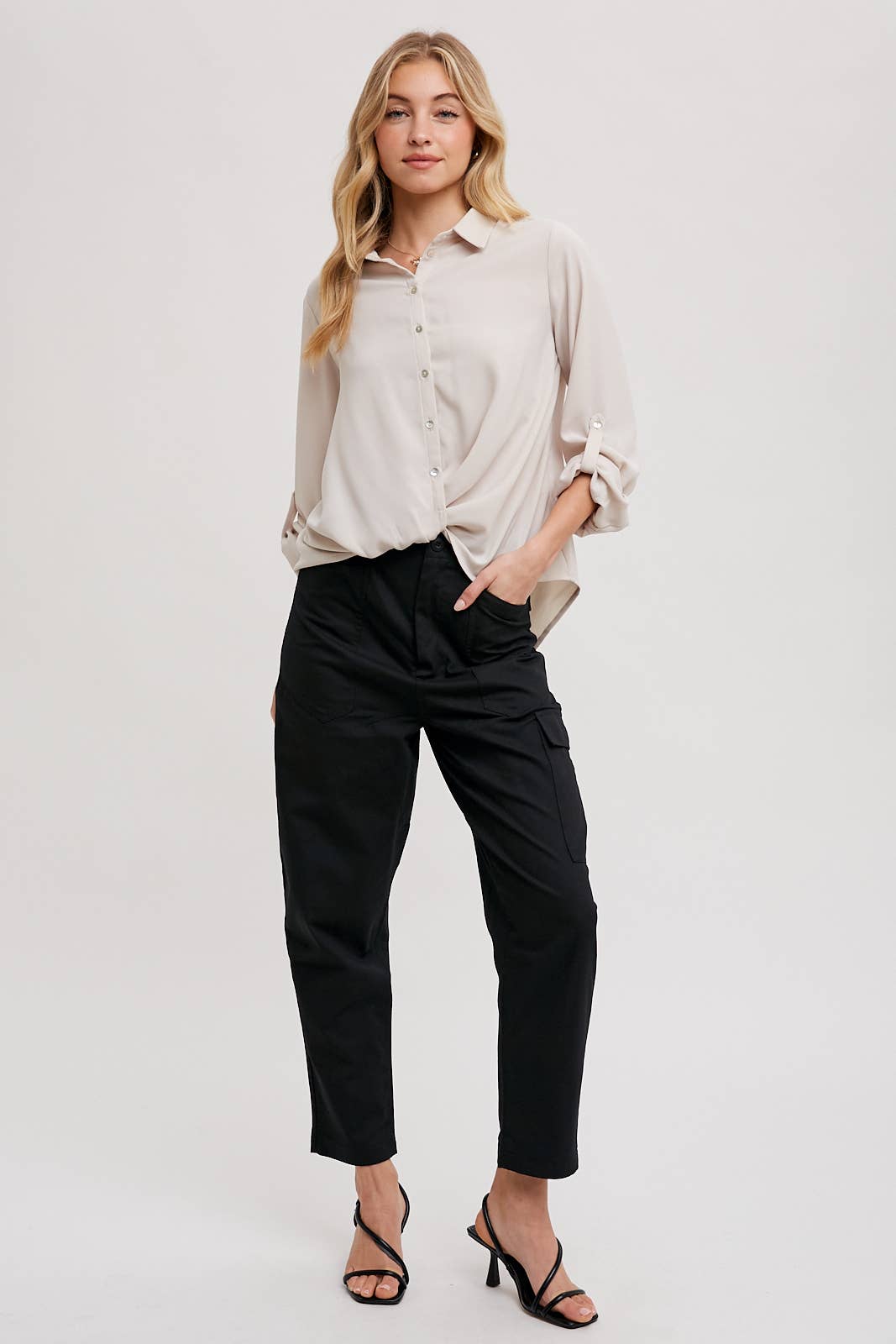 Rolled Cuff Knotted Front Shirt - Modish Maven Boutique