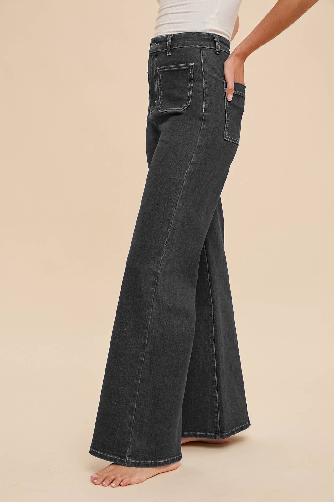 Front Two Pocket Stretch Wide Leg Denim Jeans - Modish Maven Boutique