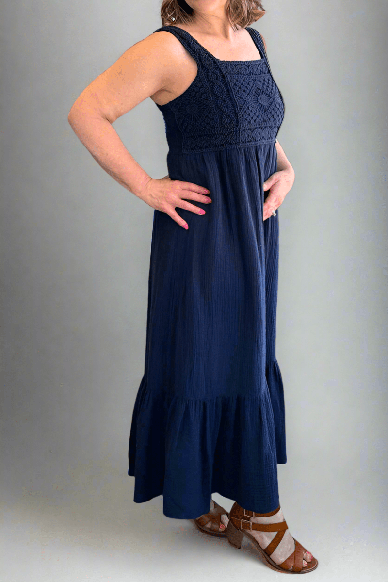 Chasity Crochet Cotton Midi Dress by Dear John | Modish Maven Boutique Black Iris / S