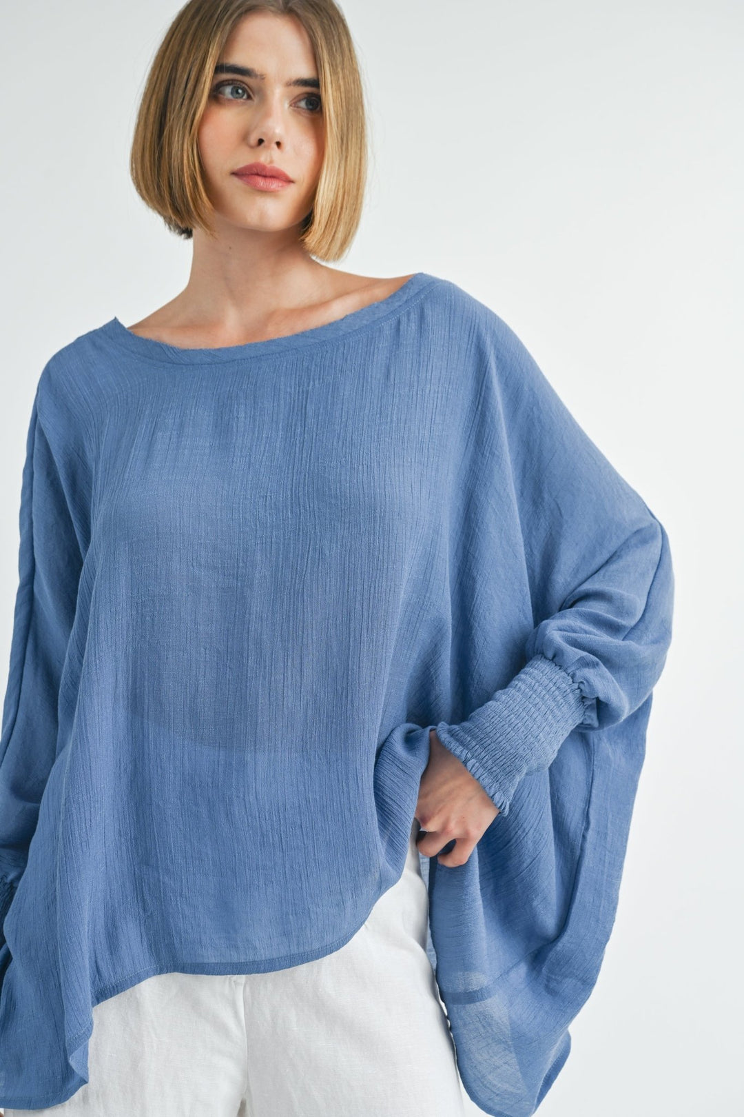 Oversized Top with Smocked Cuff Sleeve - Modish Maven Boutique