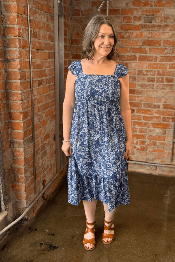 Floral Square Neck Midi Dress | Modish Maven Boutique Blue / M Floral Square Neck Midi Dress | Modish Maven Boutique Blue / M