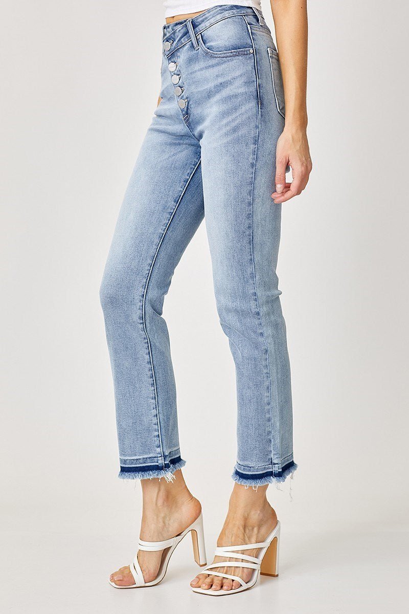 High-Rise Cross Over Button Down Straight Jeans - Modish Maven Boutique