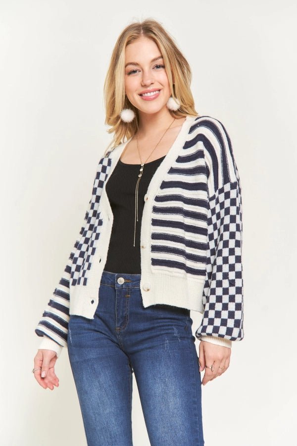 Button Down Multi Pattern Comfy Sweater Cardigan - Modish Maven Boutique