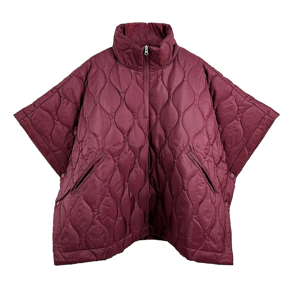 Quilted Short Sleeves Puffer Pullover Poncho
