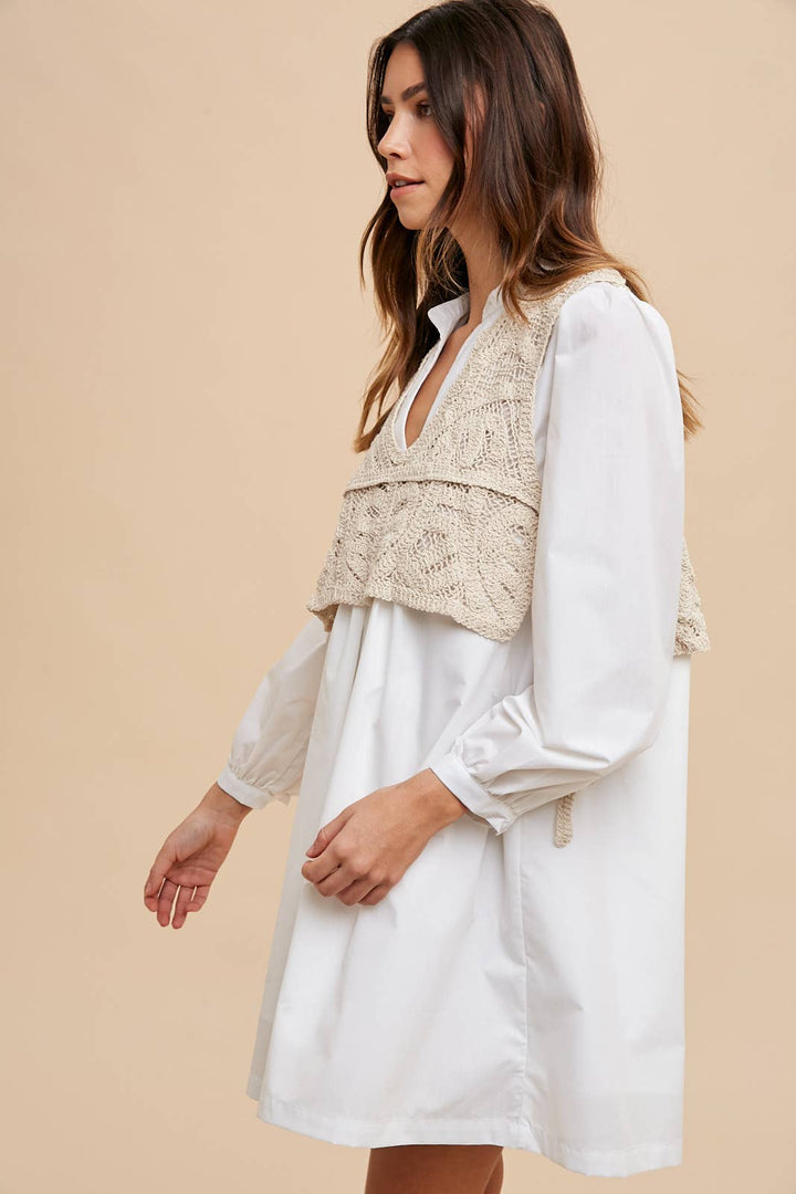 Crochet Vest Shirt Dress - Modish Maven Boutique