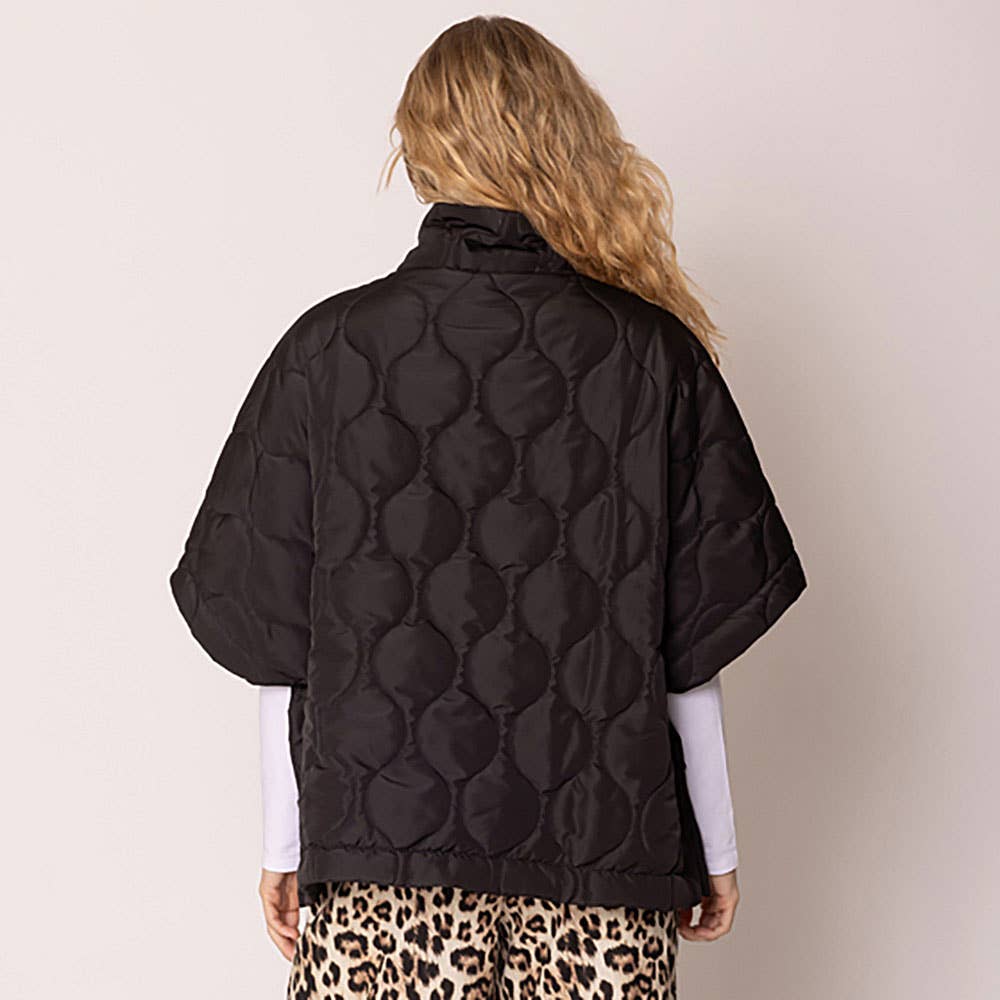 Quilted Short Sleeves Puffer Pullover Poncho
