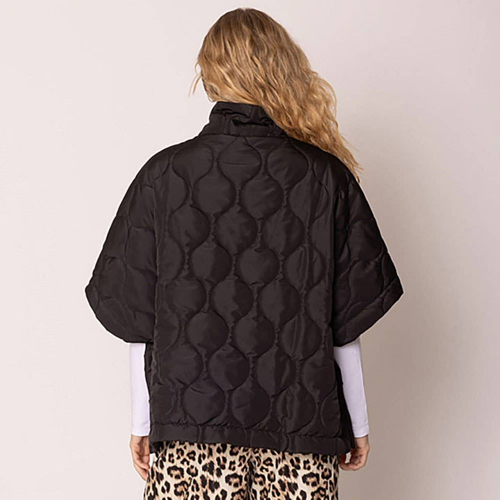 Quilted Short Sleeves Puffer Pullover Poncho