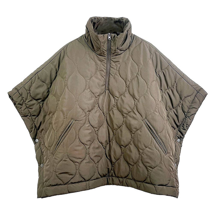 Quilted Short Sleeves Puffer Pullover Poncho