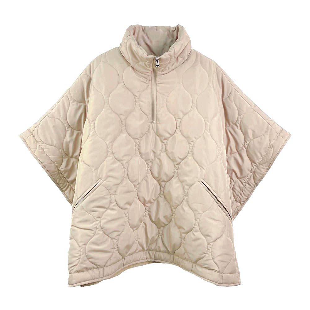 Quilted Short Sleeves Puffer Pullover Poncho