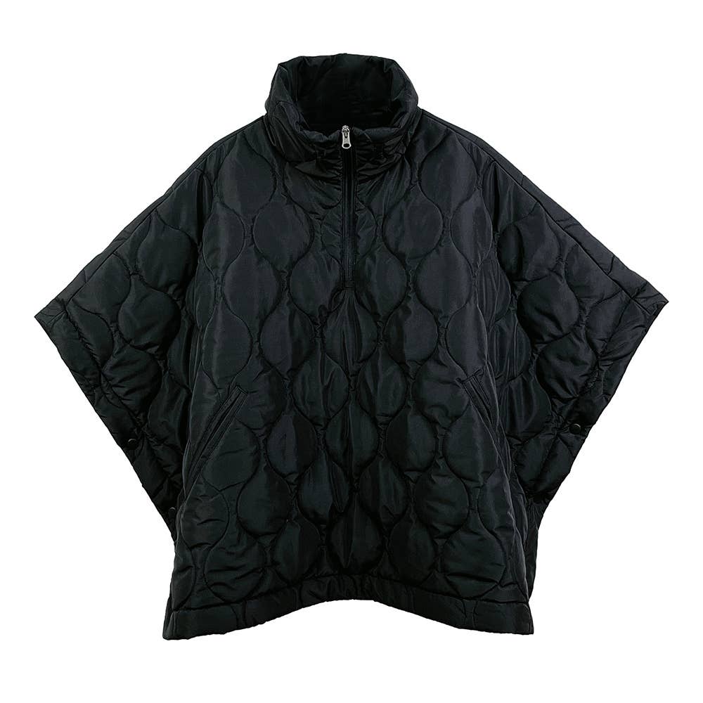 Quilted Short Sleeves Puffer Pullover Poncho