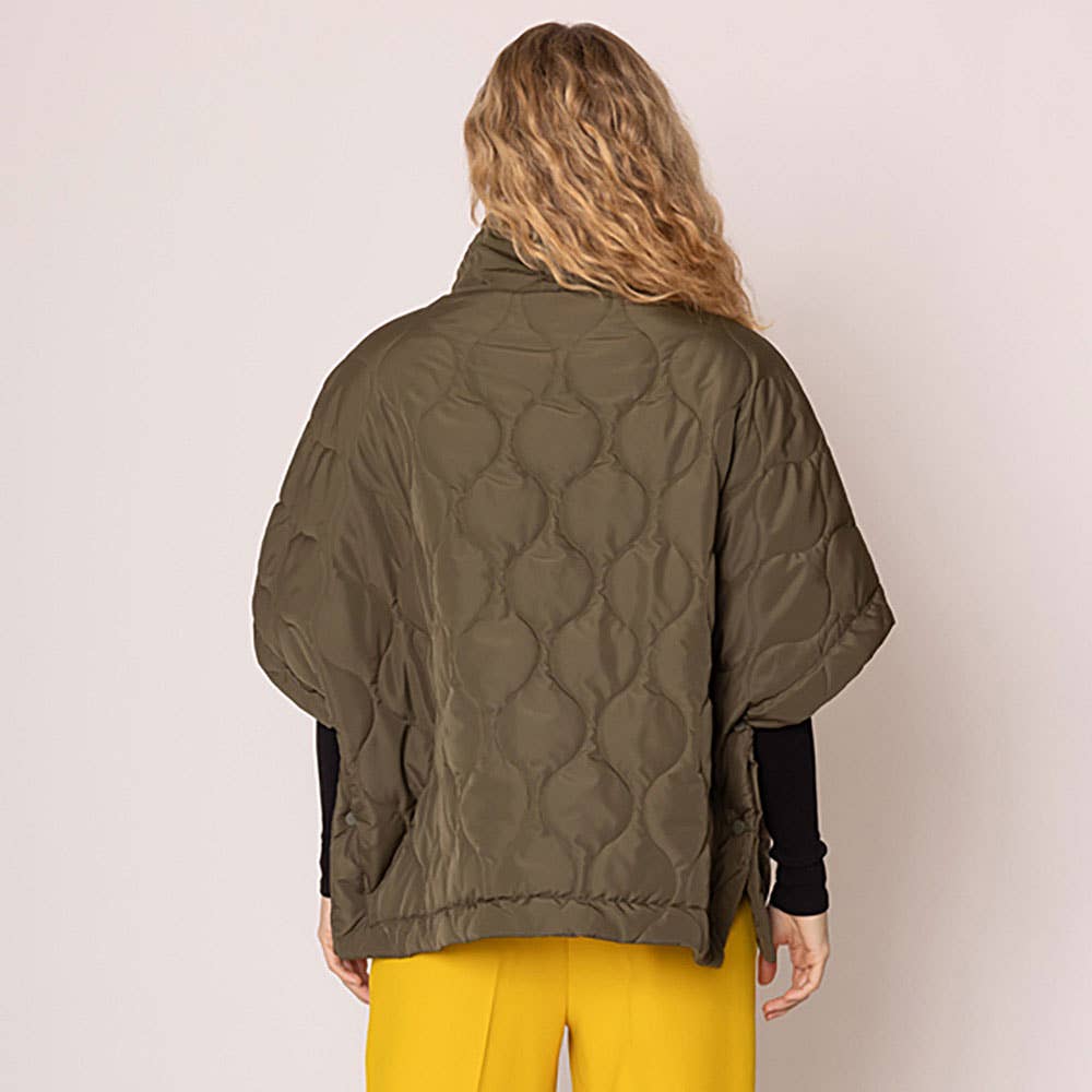 Quilted Short Sleeves Puffer Pullover Poncho