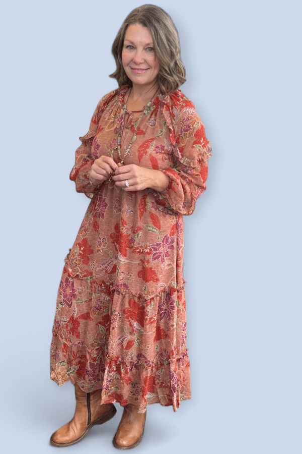 Chiffon Floral Tie Front Midi Dress - Modish Maven Boutique