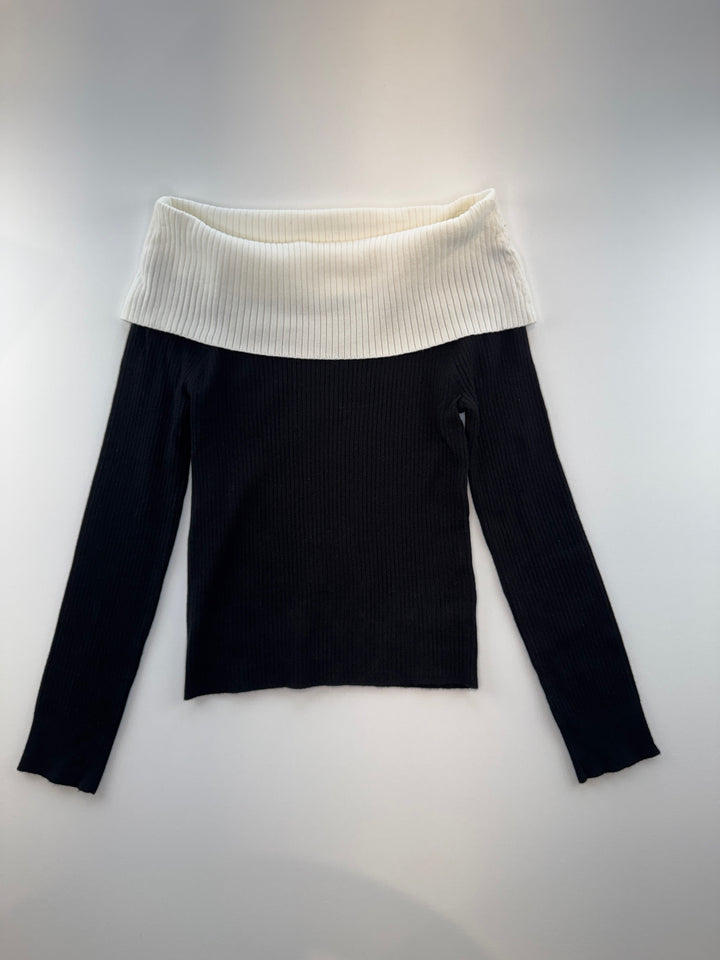 Fold-over Collar Long Sleeve Sweater