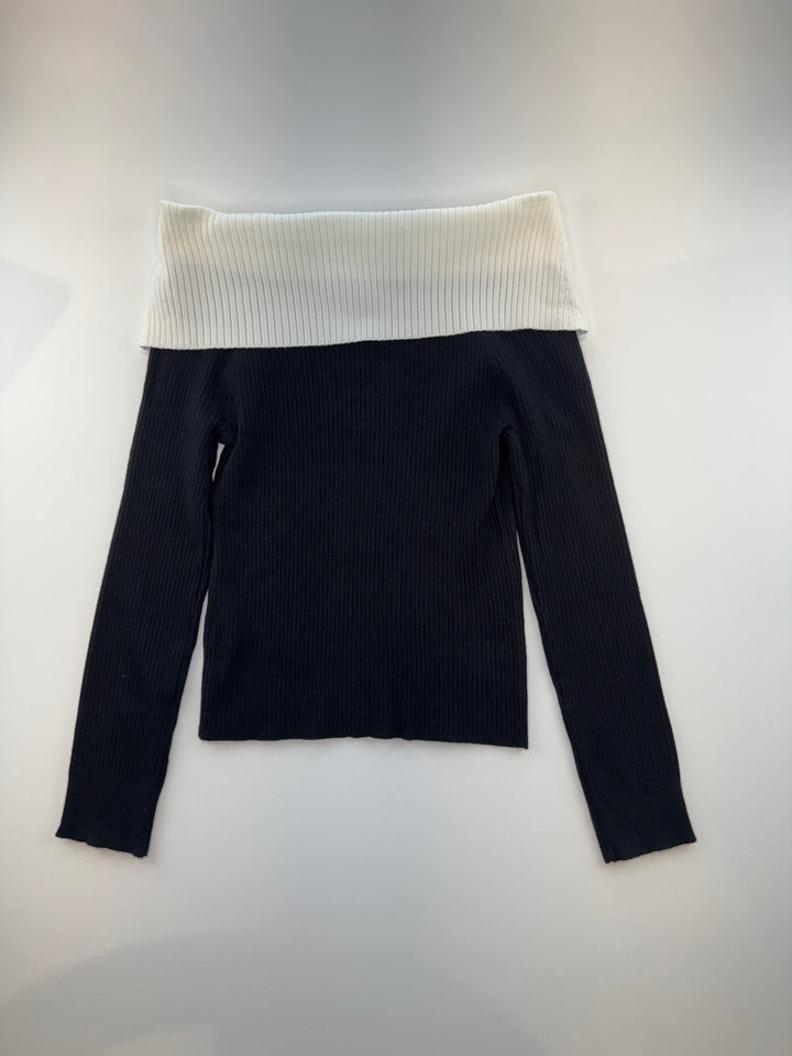 Fold-over Collar Long Sleeve Sweater