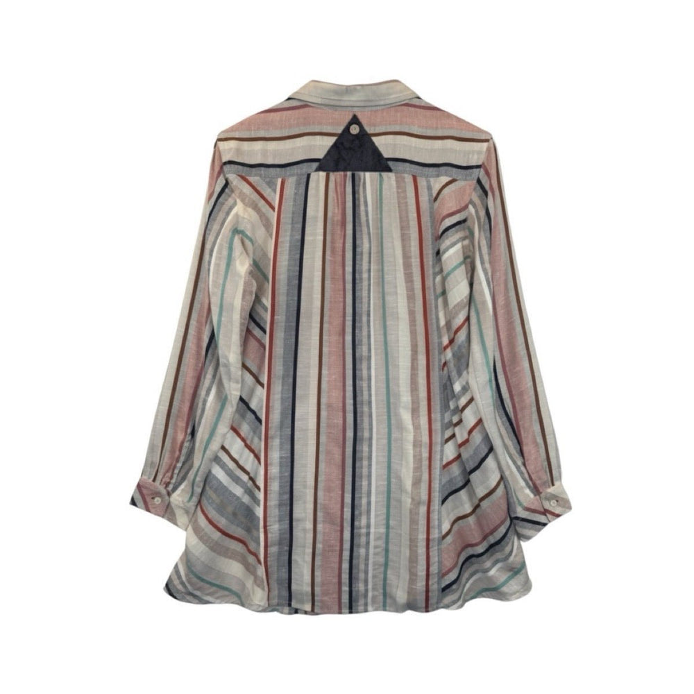 Multi-Color Striped Button Down Tunic in Multi — back flat lay showing stripe placement and contrast yoke