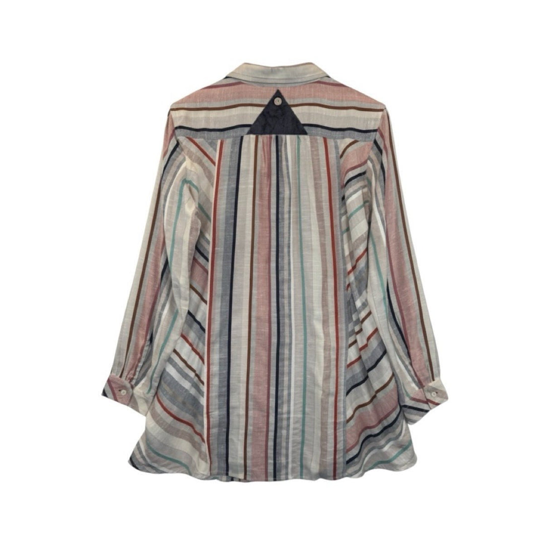 Multi-Color Striped Button Down Tunic in Multi — back flat lay showing stripe placement and contrast yoke