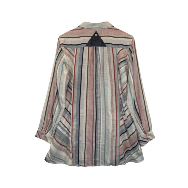 Multi-Color Striped Button Down Tunic in Multi — back flat lay showing stripe placement and contrast yoke