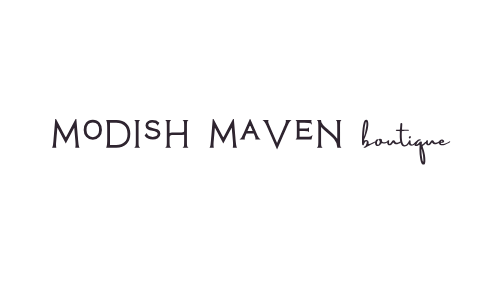 The text 'MODISH MAVEN boutique' is displayed in a clean, dark gray font against a solid white background.