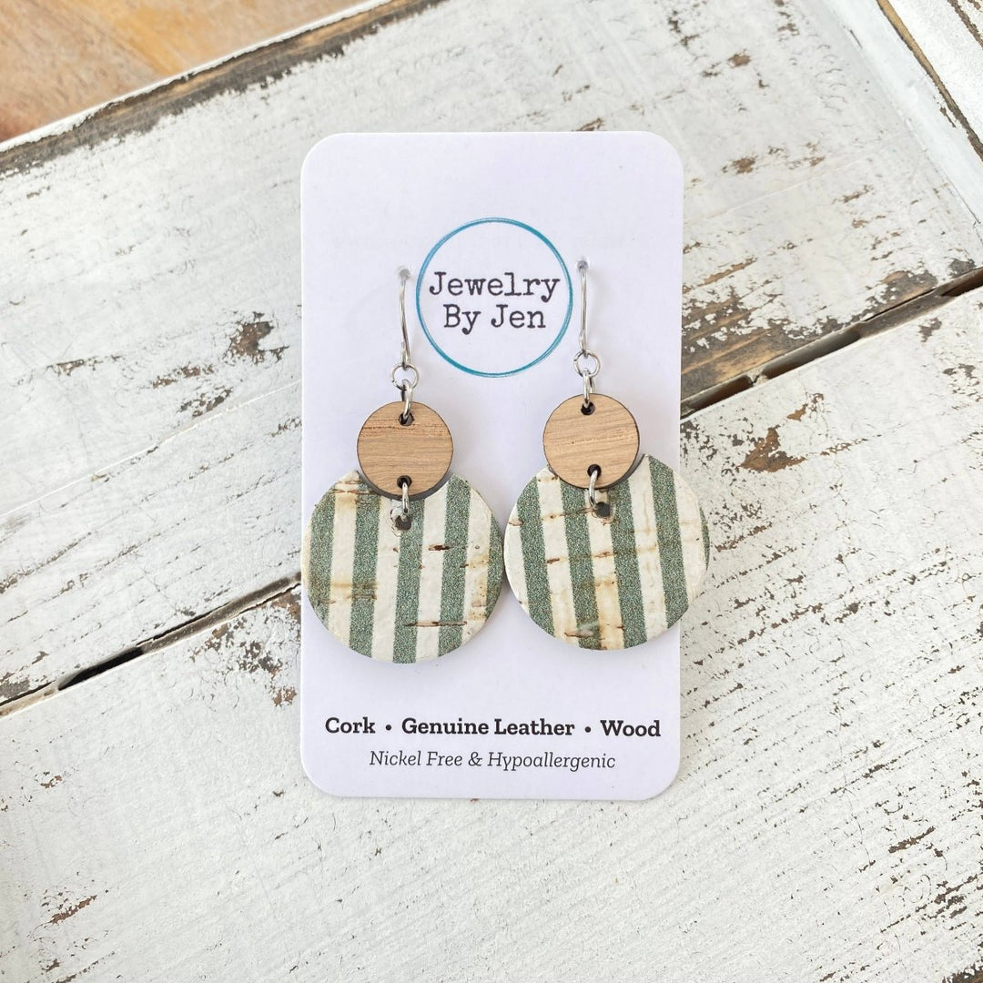Luna Earrings (Medium Size): Sage Stripes - Modish Maven Boutique