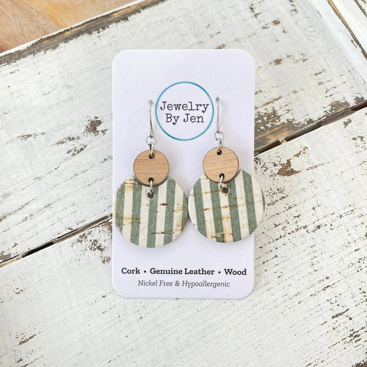 Luna Earrings (Medium Size): Sage Stripes - Modish Maven Boutique