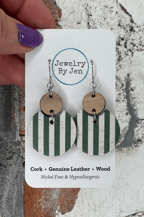 Luna Earrings (Medium Size): Sage Stripes - Modish Maven Boutique