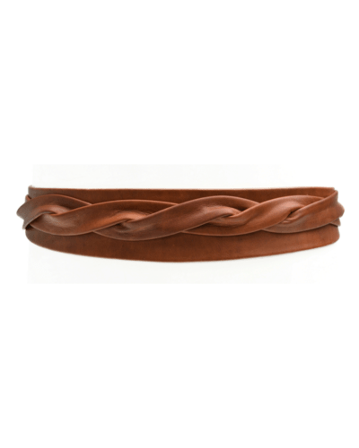 Brown braided belt on a white background