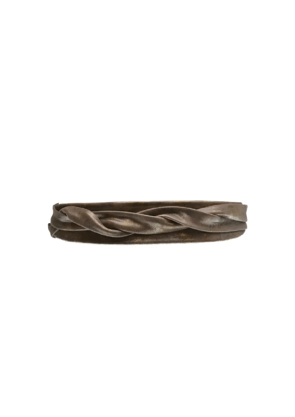Bronze bracelet with braided design on a white background