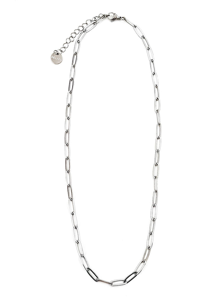 Silver chain necklace on a white background