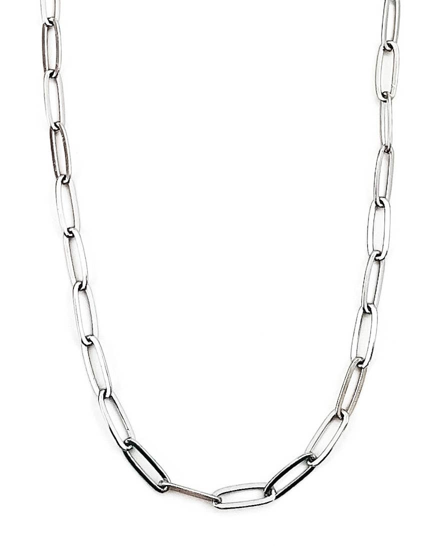 Silver chain necklace on a white background