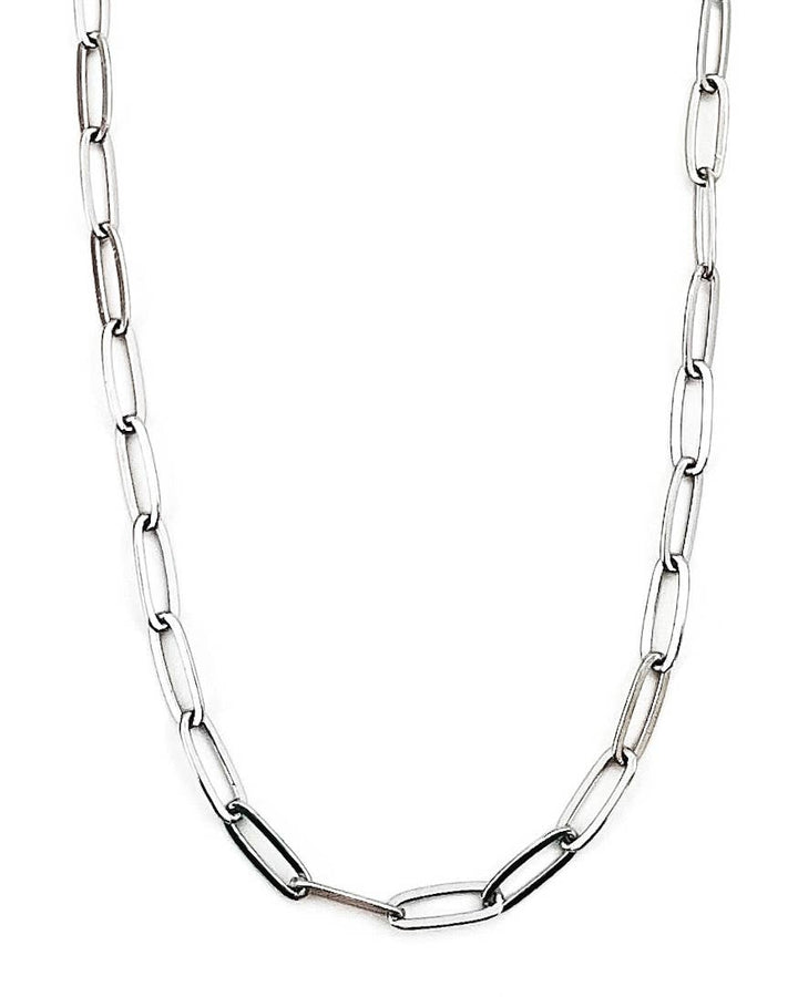 Silver chain necklace on a white background