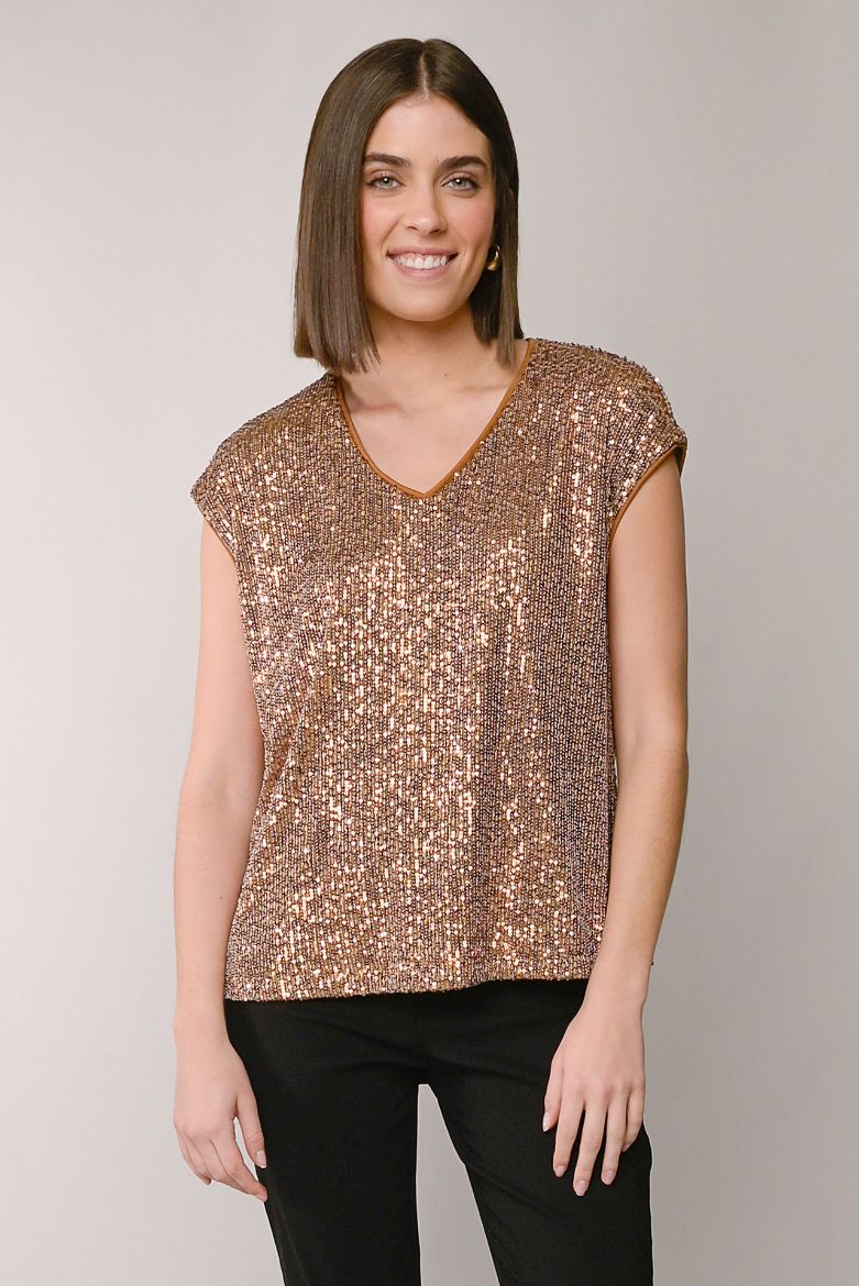 Sequin V - Neck Shimmer Tee - Modish Maven Boutique