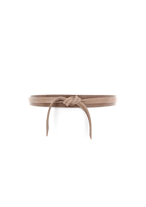 Beige belt with a knot on a white background