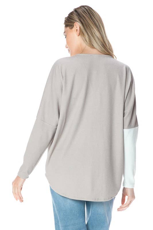 Color Block Dolman Sleeve Zipper Top - Modish Maven Boutique