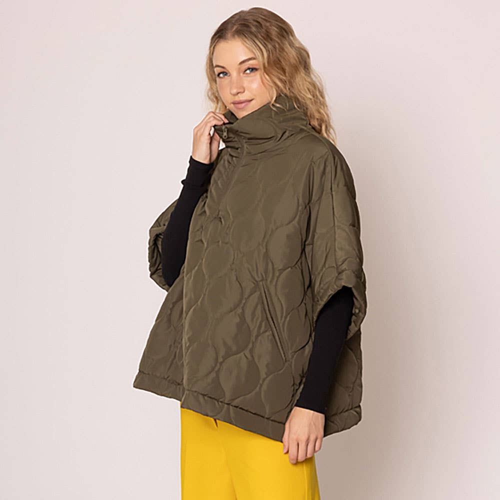 Quilted Short Sleeves Puffer Pullover Poncho
