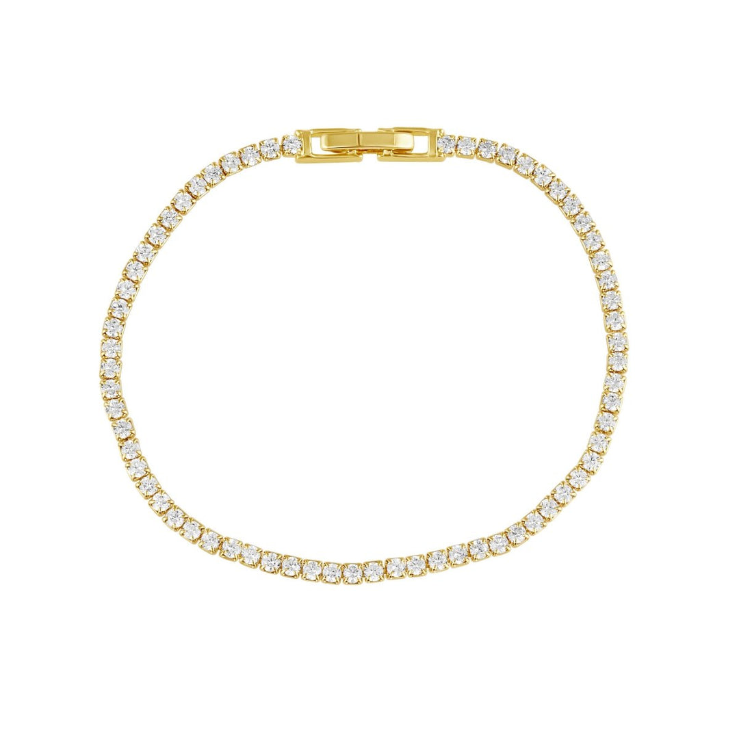 Annie Dainty Tennis Bracelet in Gold — full bracelet flat lay showing clasp and CZ stones