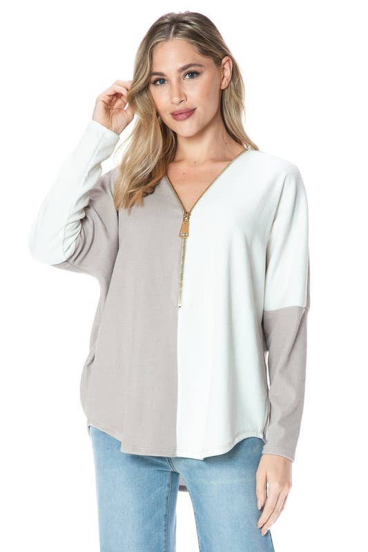 Color Block Dolman Sleeve Zipper Top - Modish Maven Boutique