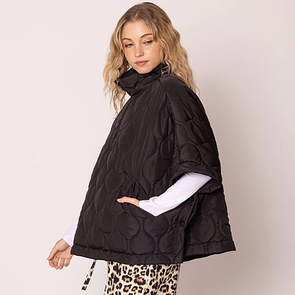 Quilted Short Sleeves Puffer Pullover Poncho