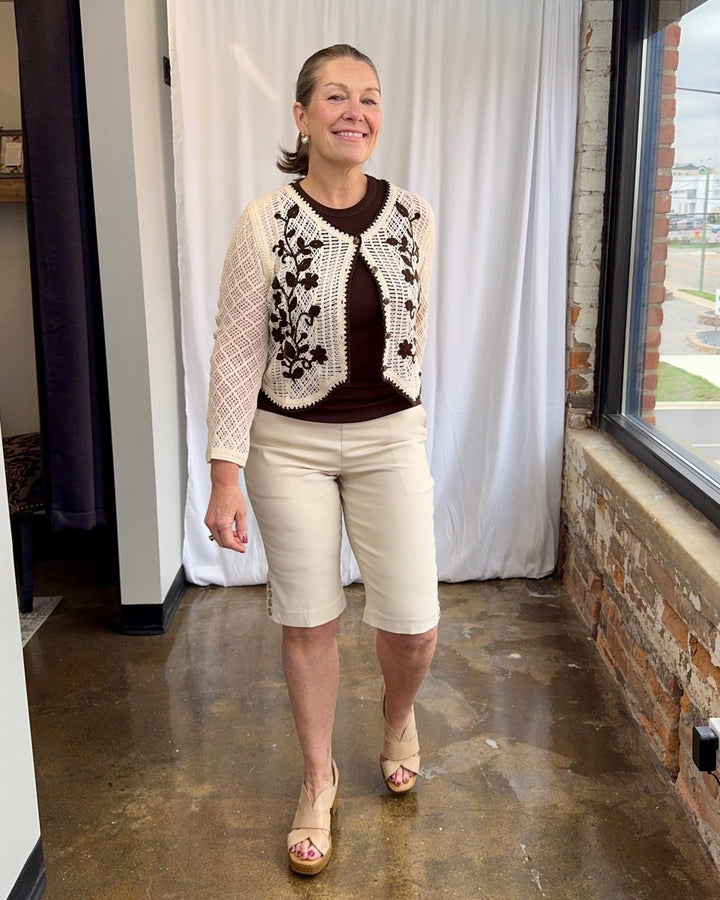 Embroidered Crochet Button Front Cardigan - Modish Maven Boutique