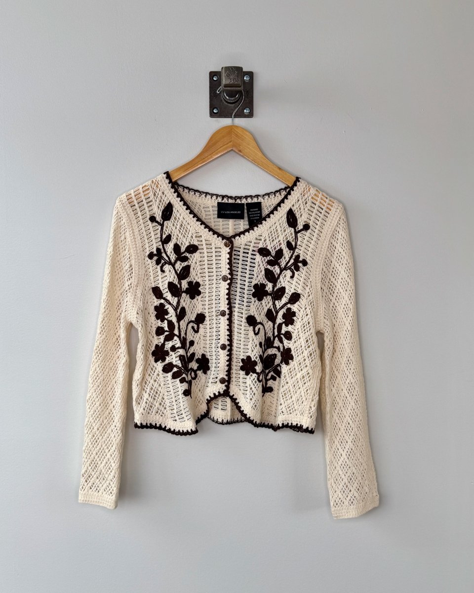 Embroidered Crochet Button Front Cardigan - Modish Maven Boutique