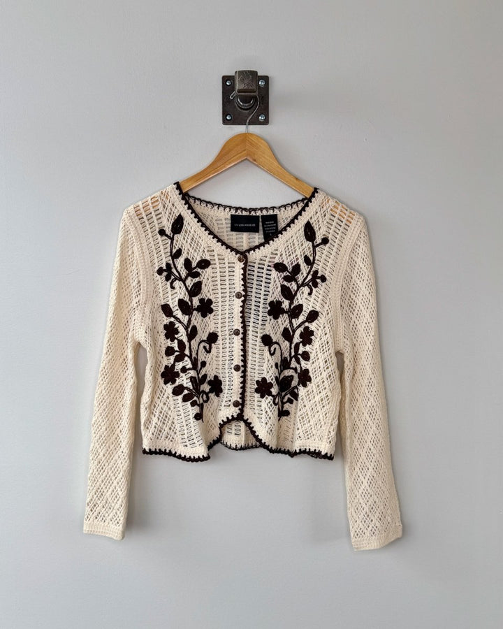 Embroidered Crochet Button Front Cardigan - Modish Maven Boutique