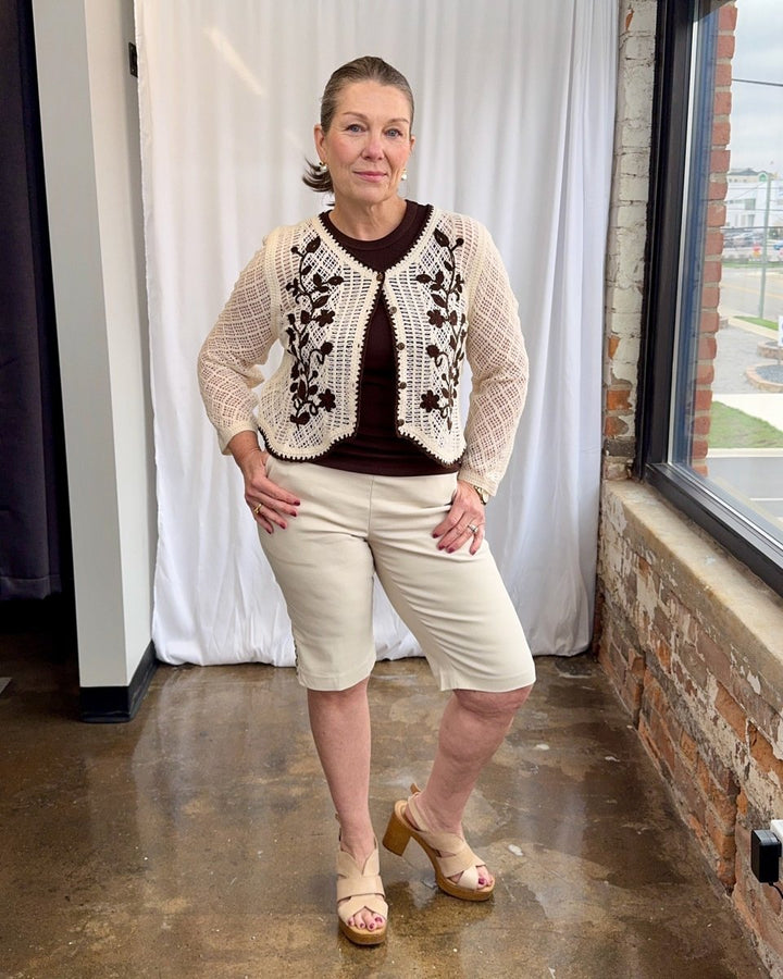 Embroidered Crochet Button Front Cardigan - Modish Maven Boutique