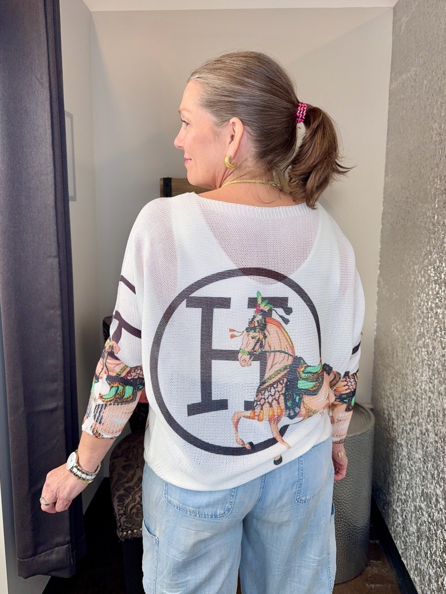 Equestrian Print Batwing Fine - Knit Top - Modish Maven Boutique
