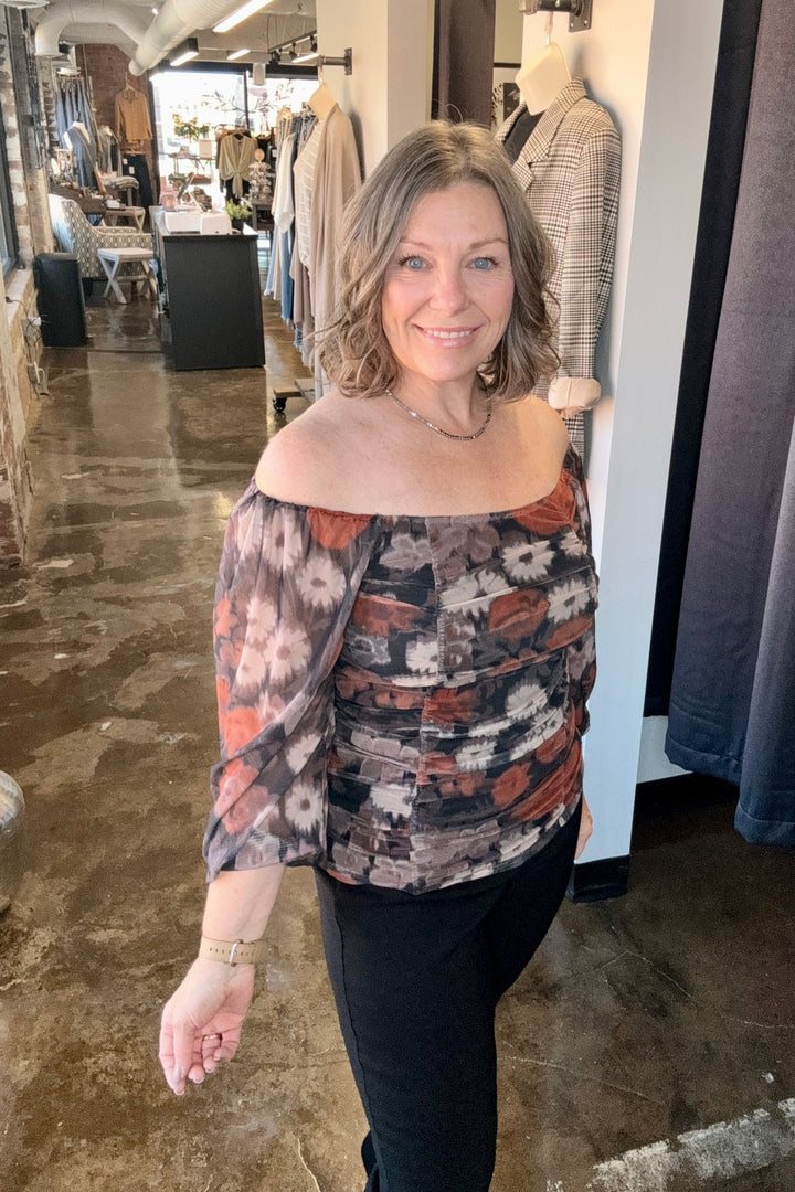 Floral Mesh Square Neck Top - Modish Maven Boutique