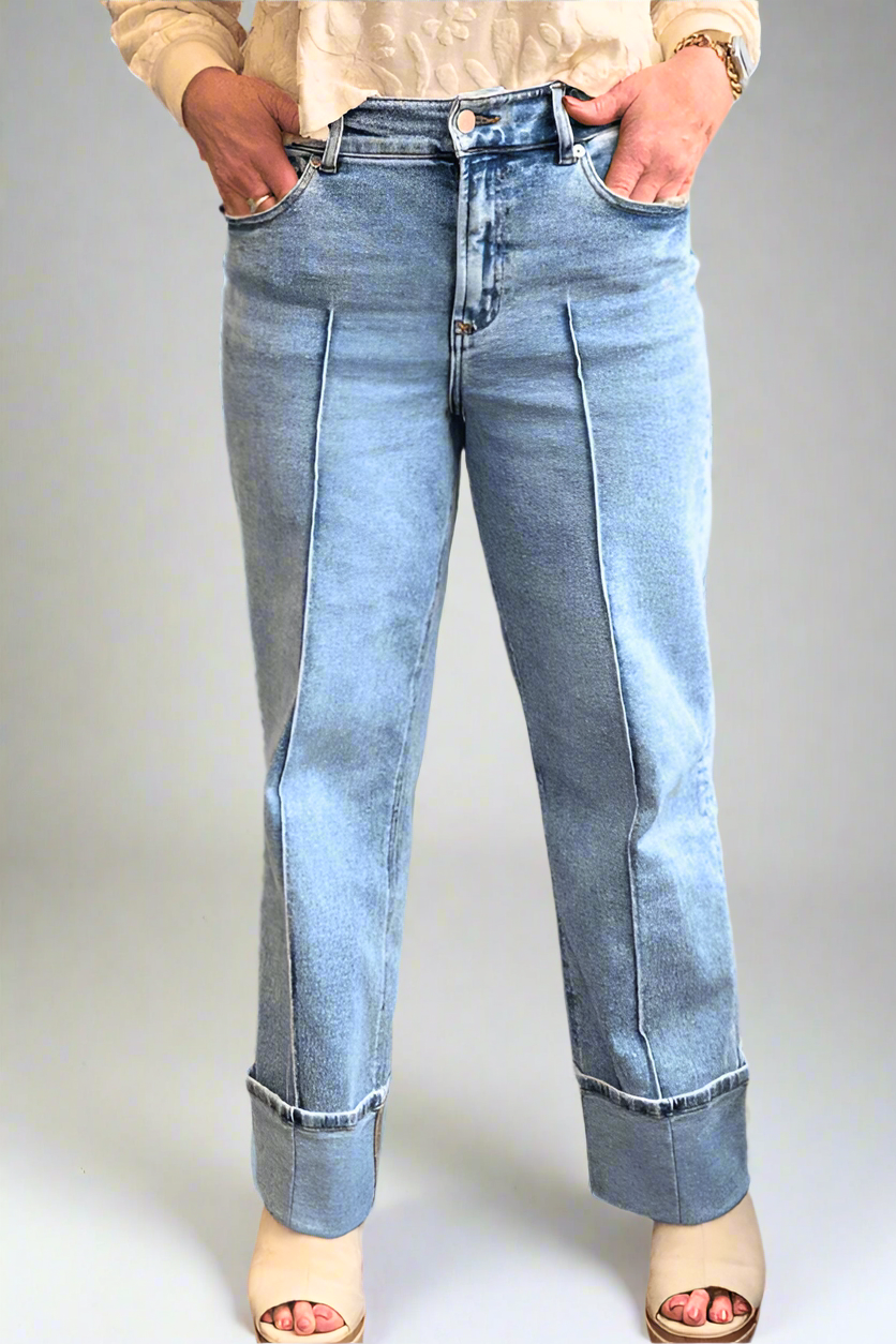 Holly High Rise Cuffed Hem Straight Jeans - Modish Maven Boutique