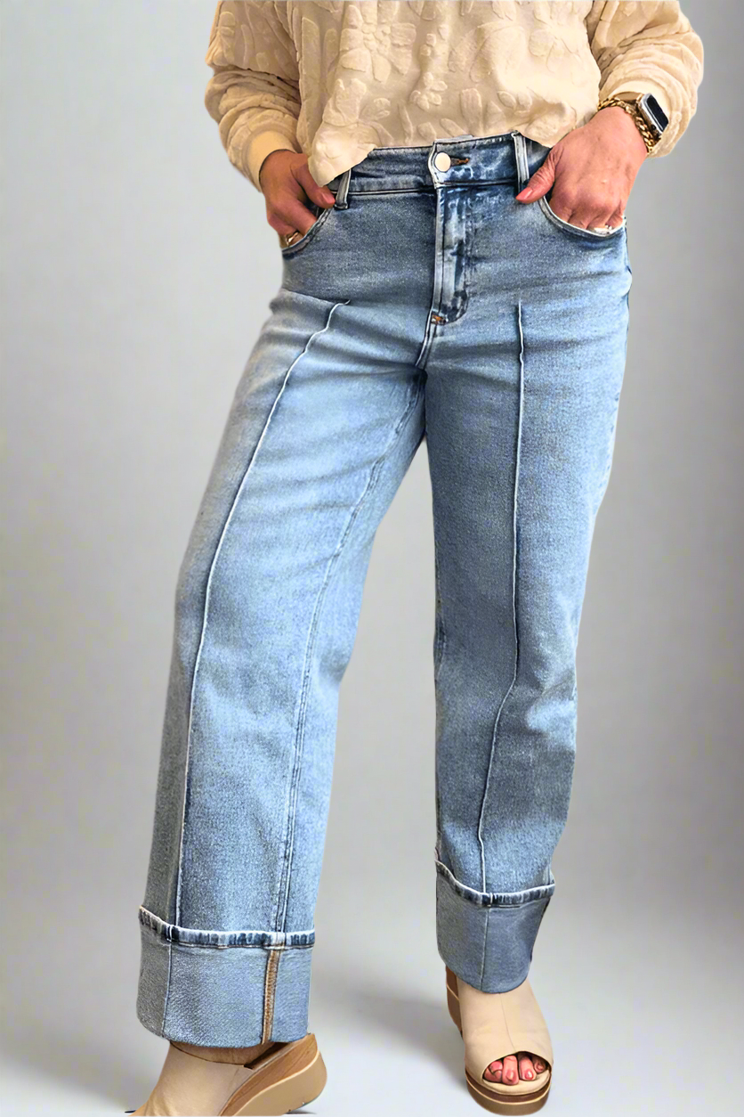 Holly High Rise Cuffed Hem Straight Jeans - Modish Maven Boutique
