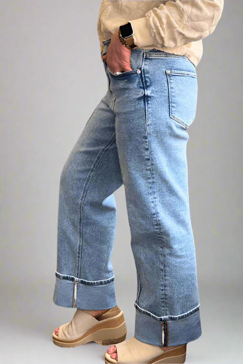 Holly High Rise Cuffed Hem Straight Jeans - Modish Maven Boutique