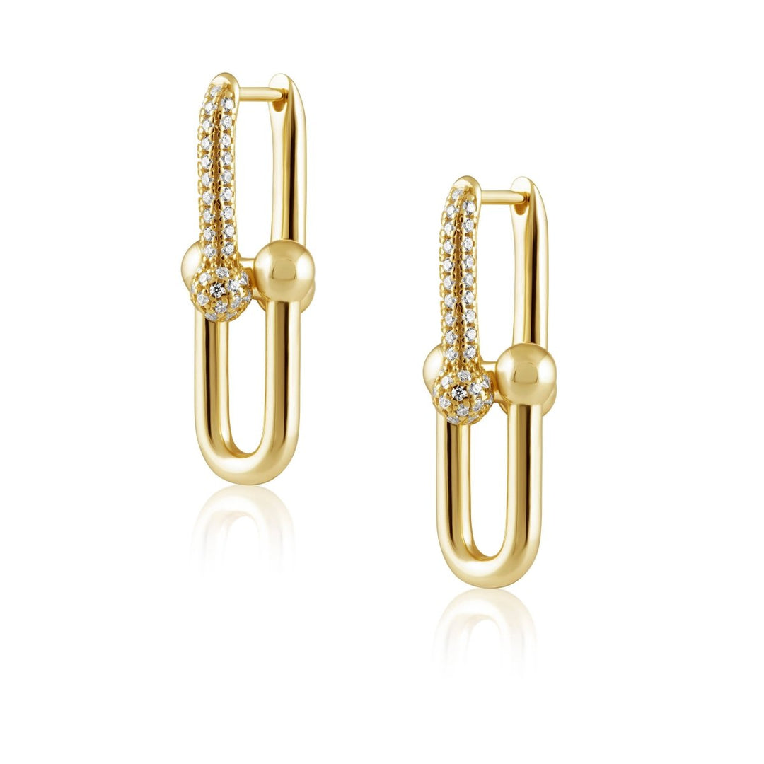 Tia U Link Pave Earring in Gold — pair showing pave accents and polished U links