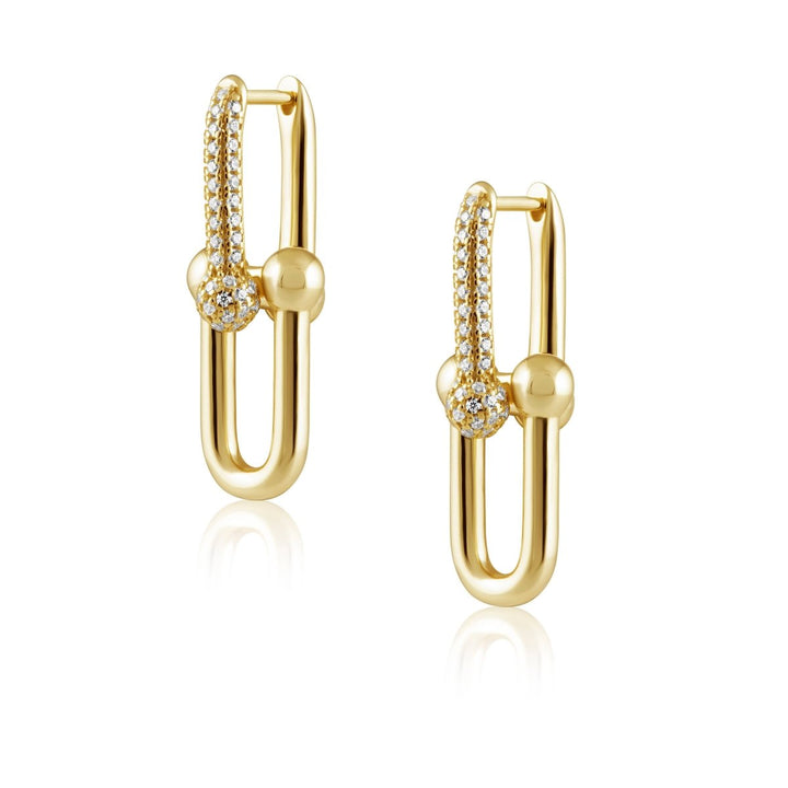 Tia U Link Pave Earring in Gold — pair showing pave accents and polished U links