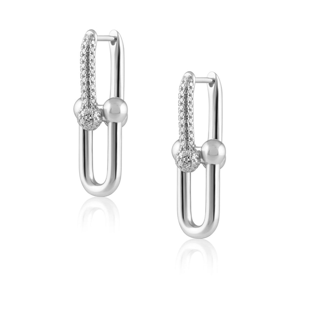 Tia U Link Pave Earring in Silver — pair showing CZ details and linked drop design