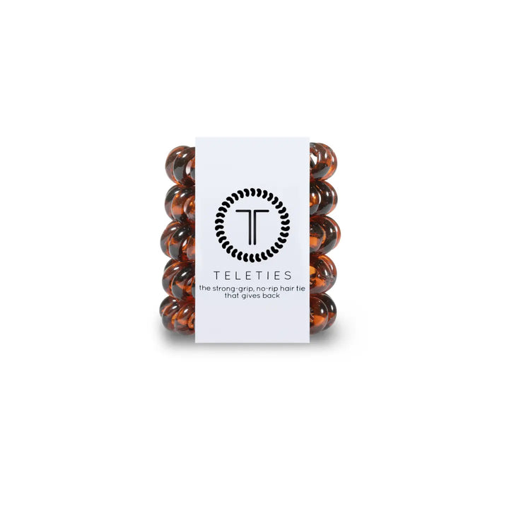 A package of TELETIES tiny brown hair ties designed for kids and fine hair.